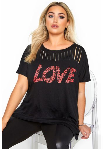 Große größen tshirt mit laserschnitten und "love"schriftzug  schwarz 50-52