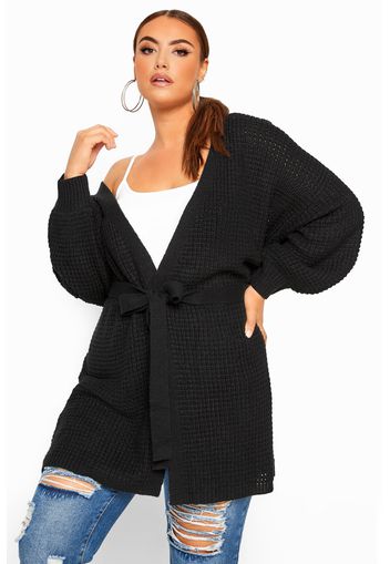 Große größen strickjacke mit gürtel  schwarz 44