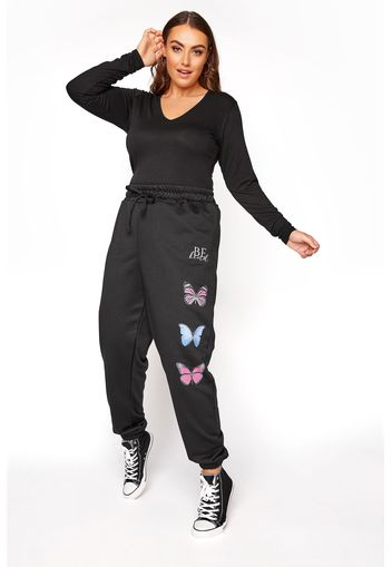 Große größen black 'be kind' butterfly print joggers 46