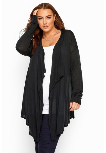 Große größen lange strickjacke mit wasserfall front  schwarz 50-52