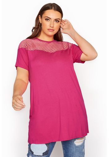 Große größen limited collection tshirt mit fischnetzeinsatz, hot pink 50