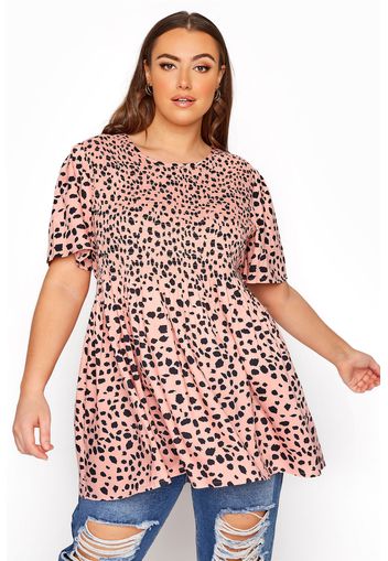 Große größen pinkfarbenes animal print shirt mit gerafftem mieder 52