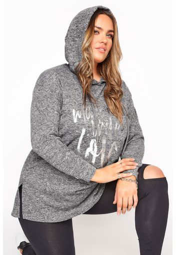 Große größen grauer soft touch hoodie mit 'made with love' slogan 42