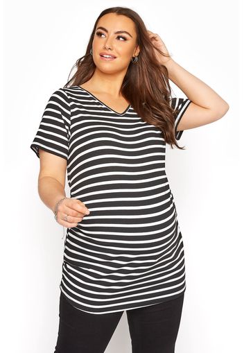 Große größen bump it up maternity gestreiftes langes tshirt, schwarz 54-56