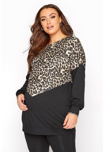 Bump it up maternity schwarzes sweatshirt mit leoparden print & colour block design