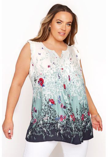 Große größen weiße florale, ärmellose bluse  48