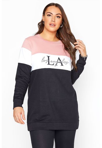 Große größen colour block sweatshirt mit 'la' schriftzug, pink & schwarz 54-56