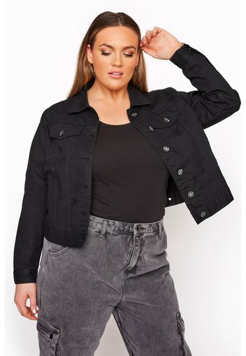 Große größen schwarze zerschlissene jeansjacke 48