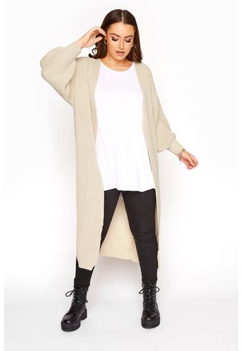 Große größen maxi strick cardigan mit ballonärmeln, hell beige 50-52