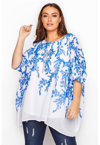 Große größen yours london blaue florale cape bluse 54-56