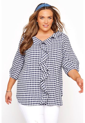 Große größen yours london blaue gerüschte gingham bluse 48