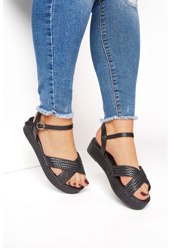 Limited collection black weave platform sandal in extra wide fit