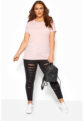 Große größen leggings mit rissen und mesheinsätzen  schwarz 56