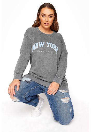 Große größen grey acid wash 'new york' slogan sweatshirt 44