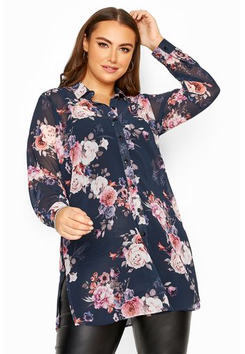 Große größen yours london blaue chiffon bluse mit floralem muster 44