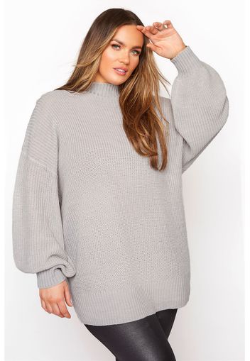 Große größen oversize strickpullover mit ballonärmeln, hell grau 54-56