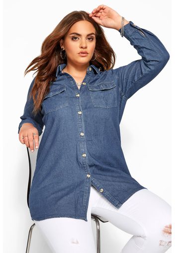 Große größen jeanshemd mit langen ärmeln  blau 48