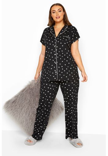 Schwarzes pyjama set aus baumwolle mit lippen folien print
