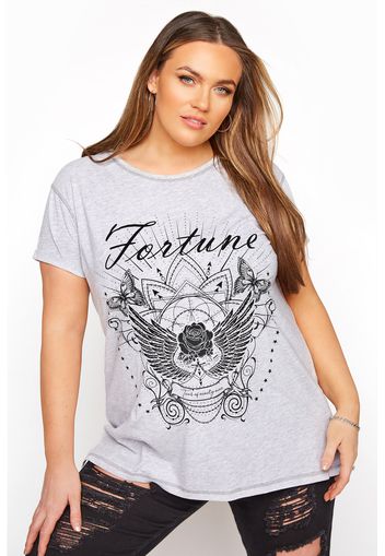 Große größen graues tshirt mit fortune print 44