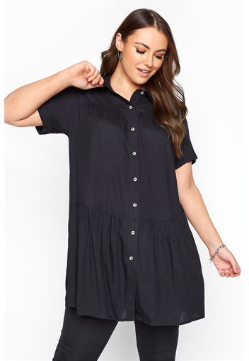 Große größen black tiered smock longline shirt 50