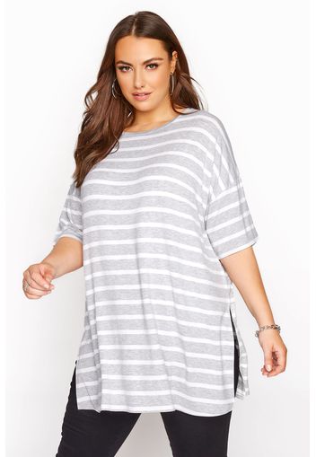 Große größen gestreiftes oversized tshirt, weiß & grau 46