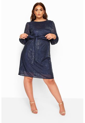 Große größen yours london paillettenkleid mit ballonärmeln  navy 46