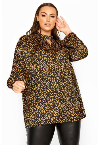 Große größen yours london animal bluse mit schlüssellochausschnitt, schwarz & gold  46