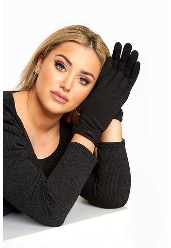 Schwarze handschuhe mit schleifenbesatz