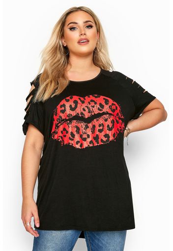 Große größen lippentshirt mit laserschnitten  schwarz/rot 42