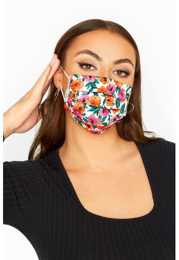 Gesichtsmaske aus plissierter baumwolle mit blumen, rosa & orange