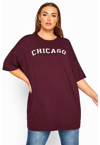 Große größen limited collection übergroßes top mit schriftzug "chicago"  pflaume 52