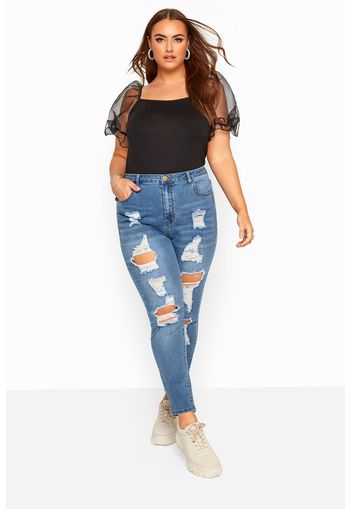 Große größen ava skinny stretchjeans mit rissen  blau 48