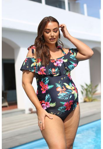 Bump it up maternity black floral bardot swimsuit