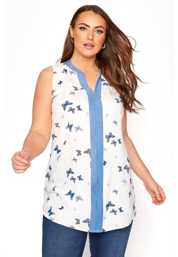 Große größen weiße ärmellose bluse mit schmetterling print 48