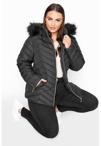 Große größen schwarze chevron pufferjacke 44