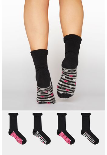 4er pack schwarz socken mit print am fußbett