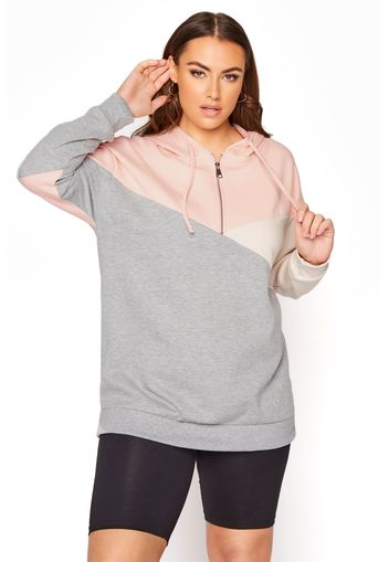 Große größen grauer colour block hoodie mit reißverschluss 44