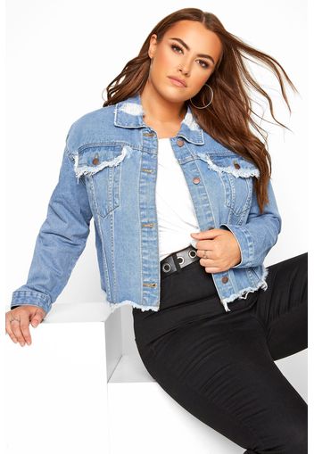 Große größen ausgefranste kurze jeansjacke  blau 44