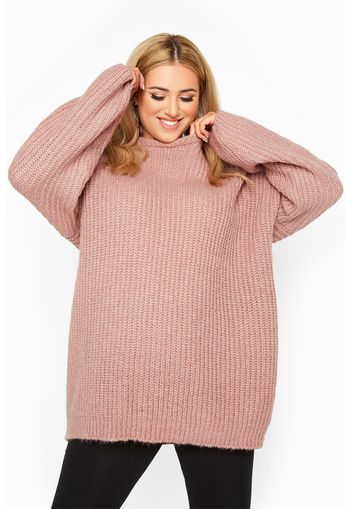 Große größen dicker strickpullover mit breiten ballonärmeln, rosa 46-48