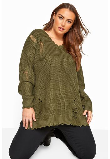 Große größen zerschlissener pulli  khaki 44