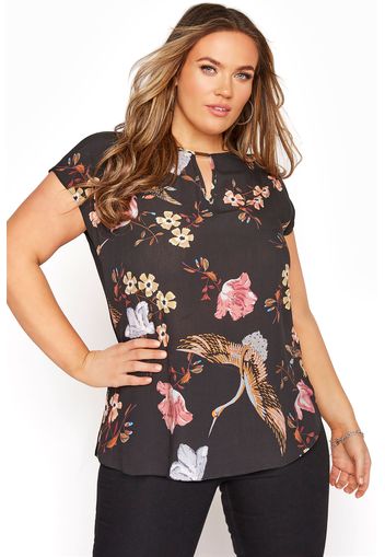 Große größen schwarze florale cut out bluse 44