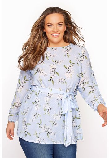 Große größen yours london blaue florale bluse mit taillengürtel 46