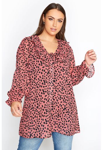 Große größen limited collection gerüschte chiffonbluse mit animal print, rosa 42