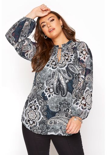 Große größen blaue chiffonbluse mit paisley muster 52