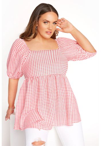 Große größen limited collection gingham milkmaid oberteil, korall pink 52