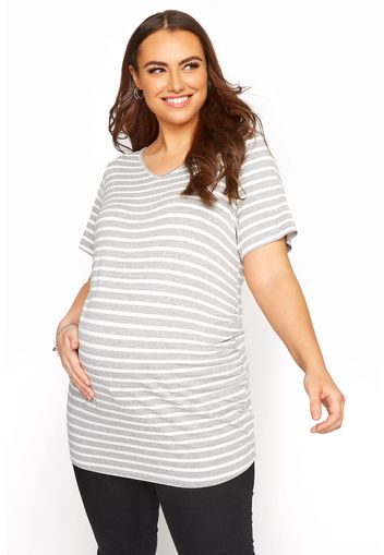 Große größen bump it up maternity gestreiftes langes tshirt, grau 44