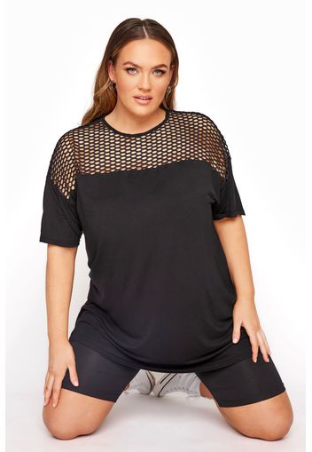 Große größen limited collection schwarzes oversized tshirt mit fischnetzeinsatz 54-56