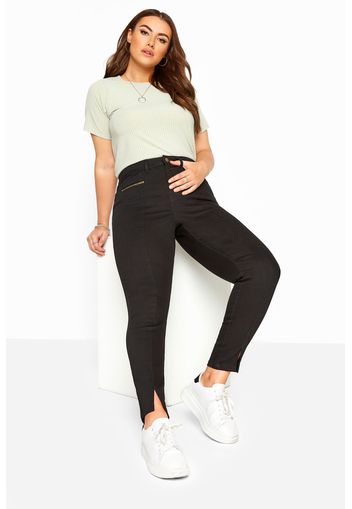 Große größen ava skinny stretchjeans mit schlitz am bein  schwarz 50