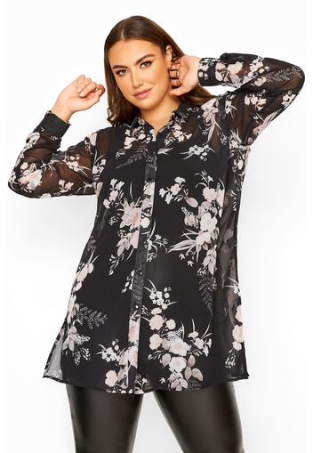 Große größen yours london black floral chiffon shirt 44