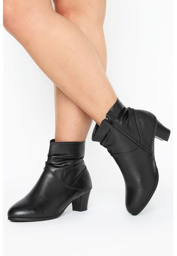 Schwarze gerüschte vegane ankle boots mit hohem absatz, extra breite passform